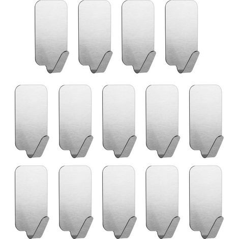 14 crochets muraux auto-adhésifs inox, sans clou, pour cuisine/salle de bain/bureau/placard (1/5)