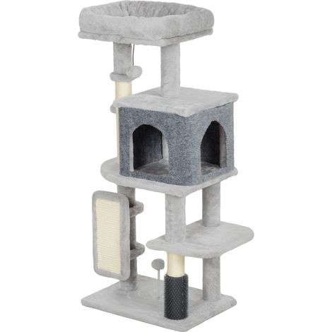 Árbol rascador para gatos torre de juegos 44 x 34 x 104 cm cama caseta postes para rascar moderno de madera contrachapada gris claro 210007722 (1/5)