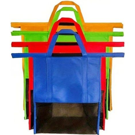 Lot de 4 Sacs de Courses Pliables, Poignées Robustes, Fond Transparent, Tissu Non Tissé, pour Supermarché (1/5)