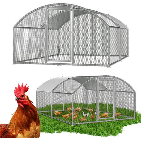 Jiubiaz Recinto para gallinero 12 m² con techo arqueado - Techo PE impermeable - Acero galvanizado - Malla 3x4x2 m para gallinas y conejos (1/5)