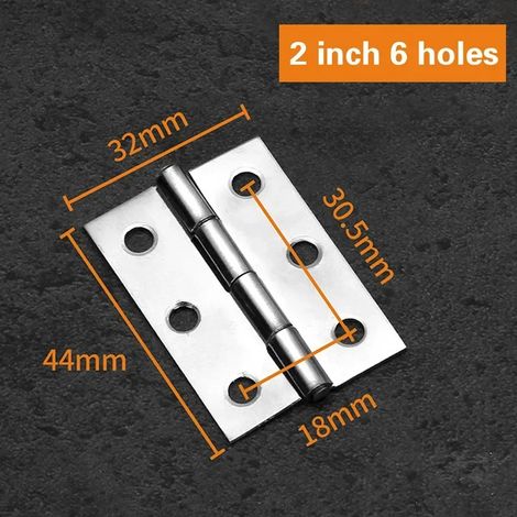 (2 pouces, 6 trous) Accessoires Charnières plates en acier inoxydable 304, épaisses et de haute qualité, pour portes de 1/1,5/2/2,5/3/4 pouces, 2 pièces, quincaillerie pour meubles (1/5)