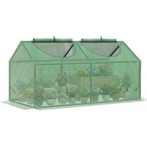 Mini-Gewächshaus mit 2 aufrollbaren Fenstern, hochdichter PE-Folie (140 g/m²), 120 x 60 x 60 cm, dunkelgrün (1/5)