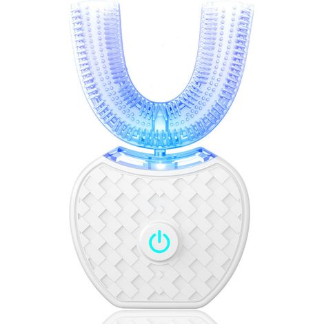 Brosse à dents automatique à 360 °, brosse à dents à ultrasons pour adultes brosse à dents sonique, (White)