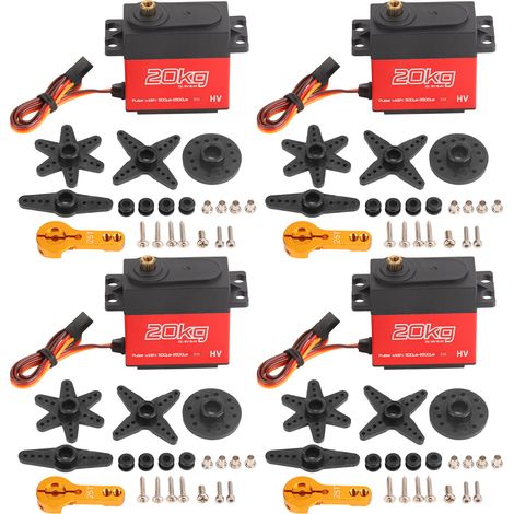 4 ensembles servomoteur 20kg, engrenage métal, angle 270°, bras de direction 25T pour robot (1/5)