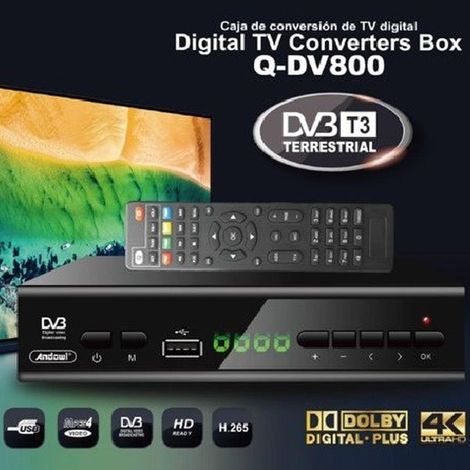 Trade Shop - DIGITALER TERRESTRICHER DECODER DVB T3 HD 4K DOLBY H.265 USB SCART LAN Q-DV800 - (1/2)