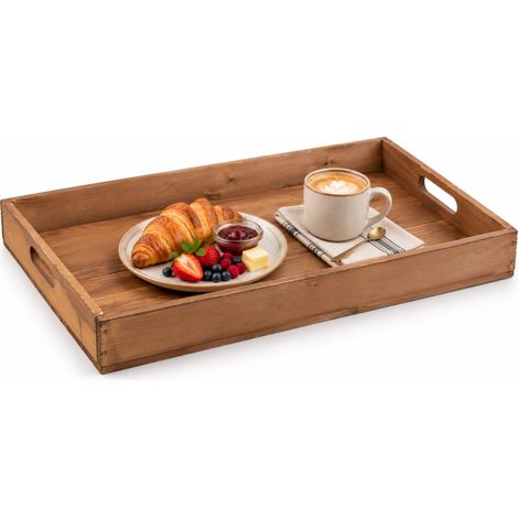 Serviertablett aus Holz 60x40x8cm Holztablett Frühstückstablett Dekotablett Betttablett Braun (1/5)