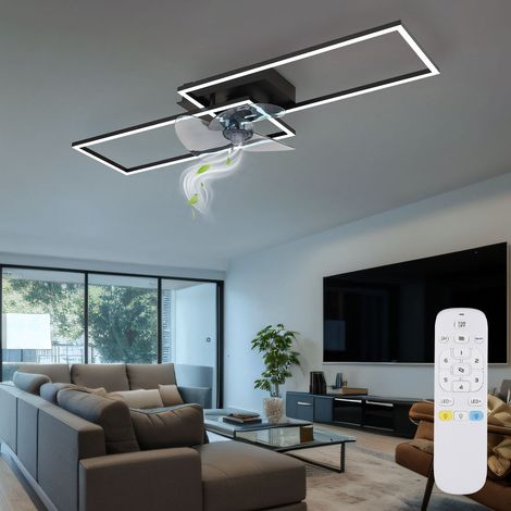 Deckenventilator Deckenlampe Wohnzimmerleuchte Esszimmerlampe Küchenleuchte, Metall Alu schwarz, dimmbar Fernbedienung CCT, LED 38W 1800Lm 3000-6500K, L 90 cm