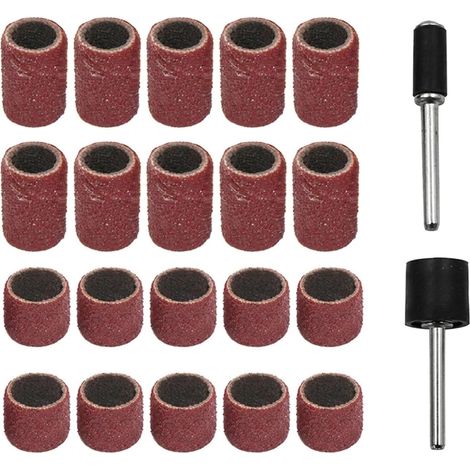 Kit de 22 tambours ponçage, bande ponçage 6 mm et 13 mm, mandrins adaptés aux perceuses, outils abrasifs rotatifs, tête meulage - A (1/5)