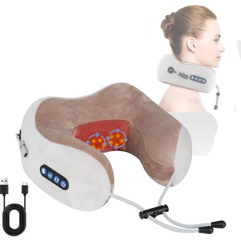 Masajeador de cuello para aliviar el dolor, masajeador de espalda y cuello con calor, artículos esenciales de viaje para aliviar el dolor de cuello con shiatsu, almohada cervical eléctrica inalámbrica (1/5)