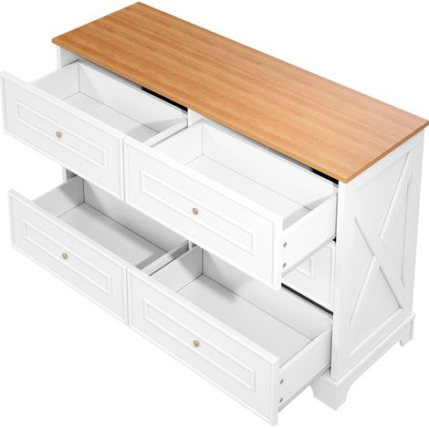 ELVMI Buffet et enfilade avec 6 Tiroirs, Motif Grange et Poignées Dorées, pour Salon et Entrée, en MDF, 120 × 40 × 76 cm, Blanc (1/4)