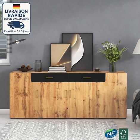 Buffet moderne 4 portes 2 tiroirs, meuble de cuisine et meuble de rangement, meuble de rangement multifonctionnel pour salon et cuisine, dimensions 208 x 39,5 x 80 cm, couleur naturelle (1/5)