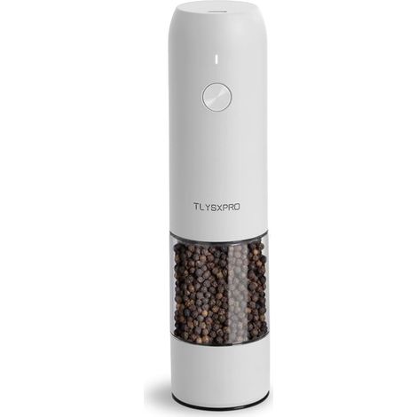 Moulin à poivre électrique, rechargeable par USB, moulin sel et automatique, avec réglage de la grosseur, lumière LED, rechargeable, accessoire de cuisine Blanc (1/5)