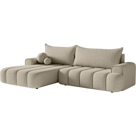 Selsey DANDELINO - Ecksofa mit Schlaffunktion, Stauraum und Bouclé-Bezug, hellbeige, links