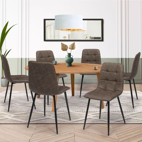 Lote de 6 sillas de comedor vintage de PU marrón MILA (1/5)