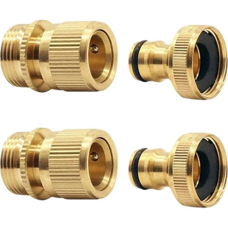 4 raccords rapides en laiton 3/4 pouce pour tuyau d'arrosage, adaptateur fileté mâle et femelle pour robinet, connexion pour tuyau d'arrosage (1/4)
