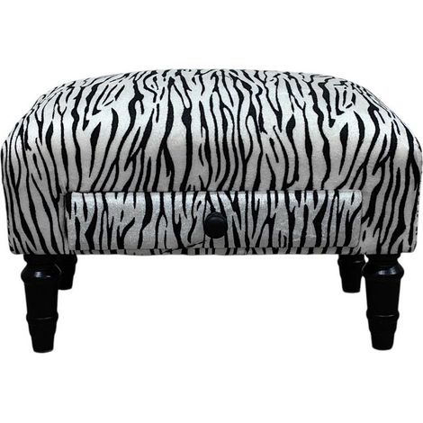Tiger Print Design Footstool with Drawer - Fabric - L25 x W45 x H28 cm - White