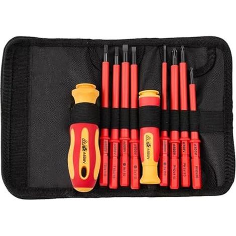 Jeu de tournevis électriques, jeu d'outils d'électricien 10 pièces, jeux électriques interchangeables, isolés, électrique haute dureté, - (1/5)