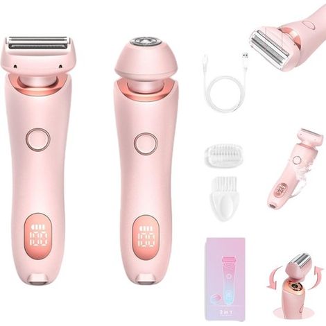 1 épilateur 2 en 1 pour femmes - Rasoir/tondeuse portable, utilisable sur peau sèche ou humide - Design sirène à double tête - rose (1/5)