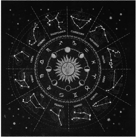 Nappe de divination astrologique et tarot (1 pièce) - Motifs des constellations-49.5X48.7X0.1CM-Black (1/3)