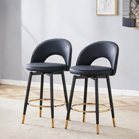 Tabouret de bar pivotant noir en simili cuir lot de 2 (1/5)
