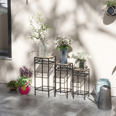Scaffale portapiante in metallo oro, set 3 supporti impilabili, 20/24/28 cm, stile rattan