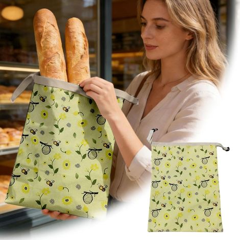 Sacs à pain extra larges en cire d'abeille (conçus pour le pain - lot de 2, motif tournesol) - Sacs de rangement réutilisables, 100 % coton