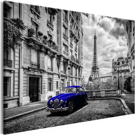 Quadro - Car in Paris (1 Part) Blue Wide - 90x60 (1/4)