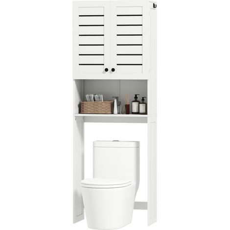 WC-Einheit mit integriertem Spülkasten und Waschmaschine, Doppeltürschrank mit Lüftungsschlitzen, 67 x 31,5 x 190 cm, weiß