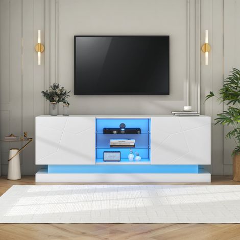 Mueble TV 160 Cm Blanco Mate, Balda Cristal Ajustable, Bisagras Silenciosas, TV Hasta 70" (1/5)