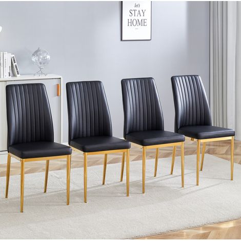 Set di 4 sedie da pranzo in pelle PU con gambe in metallo oro, nero (1/5)