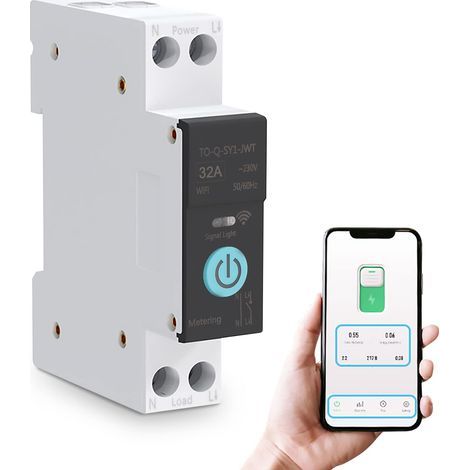 Disjoncteur sur rail DIN,commutateur WIFI intelligent,télécommande pour téléphone portable,3 modes de synchronisation,pour appareils électroménagers,32A (1/5)