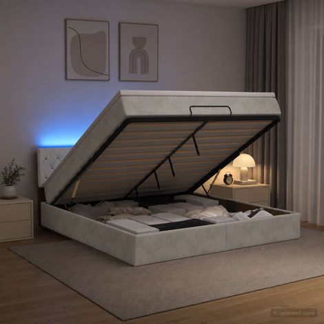 Cama tipo otomana con colchón y LED Gris Claro 160 x 200 cm (1/5)