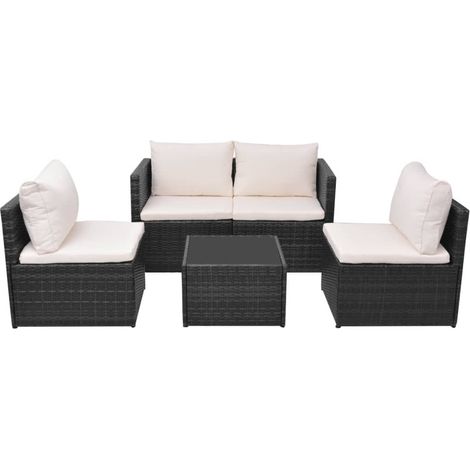 Set Divani da Giardino 5 pz con Cuscini in Polyrattan Nero vidaXL (1/5)