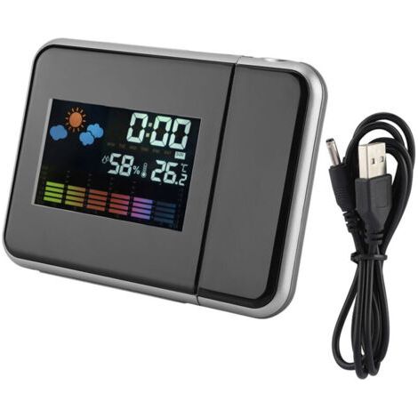 Eosnow Projecteur de prévisions météo à LED numérique, calendrier, affichage de l'humidité, réveil (noir) (1/4)