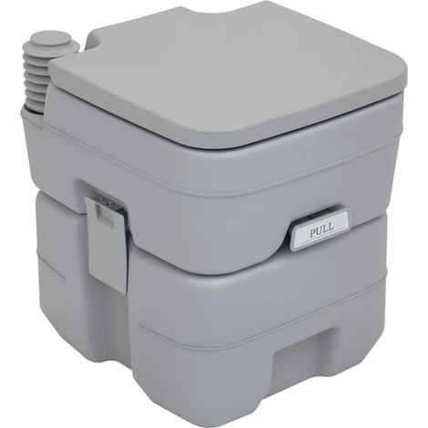 Toilettes de camping portables de 20 L, avec chasse d'eau et réservoir d'eaux usées, 35,5 x 41 x 42,5 cm, plastique, grises (1/5)