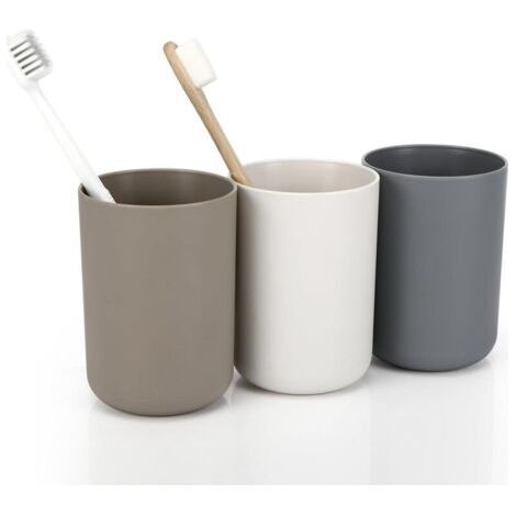 ALLIANDISLot de 3 Gobelet Salle de Bain, Gobelet Brosse à Dent, Porte Brosse à Dents, 300 ML Tasse à Brosse à Dents Simple pour la Maison pour Enfants Adultes (Blanc, Gris, Marron) (1/4)