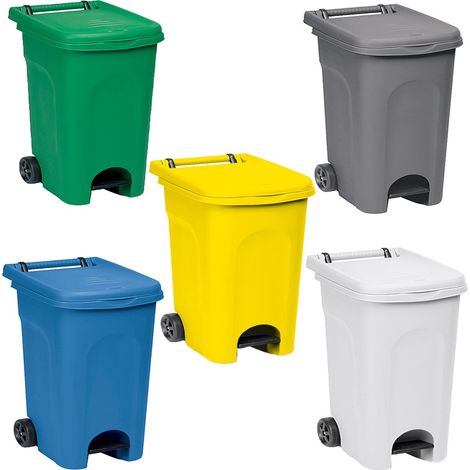Pattumiera con pedale e ruote set 5 bidoni 60lt per Raccolta Differenziata da pub contenitori carrellati bar giardino casa (1/5)