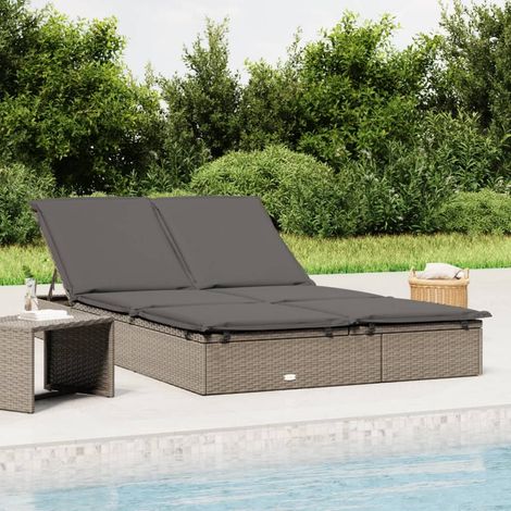 Bonnevie – Transat 2 places en résine tressée gris – Cadre en acier enduit de poudre – Coussins en polyester – Dimensions 201 x 110 x 20/23/36/50/62 cm - BV688464