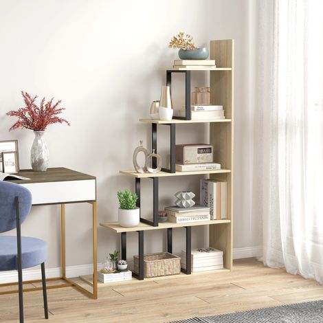 Étagère bibliothèque séparateur de pièce style industriel en escalier 5 étagères 102 x 30 x 160 cm coloris chêne