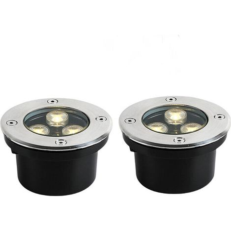 Spot encastrable extérieur sol Lampe enterrée 2 PACK 3W IP65 Lampes de sol encastrées Lampe d'éclairage de jardin extérieur pour Chemin Cour Garage, 230V Blanc Chaud (1/4)