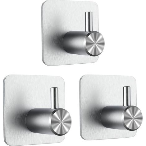 Ganchos adhesivos 3M de 3 piezas, ganchos de pared para baño, no requieren perforación, soporte para toallas de cocina de acero inoxidable, color plata. (1/5)