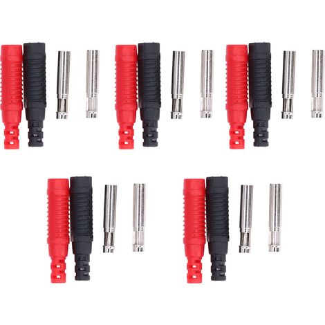 Lot de 5 prises jack de type lanterne, isolées et protégées par un blindage, en laiton et de type PA, avec fiches bananes en laiton, 30 Vca – 60 Vcc. (1/5)
