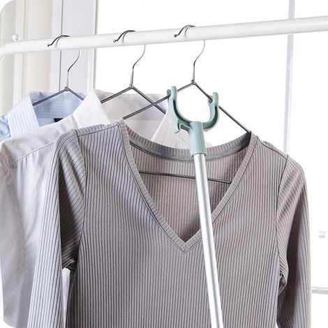 Perche télescopique réglable pour vêtements avec cintres, tuyau en aluminium, portant pliable à crochet (1/5)