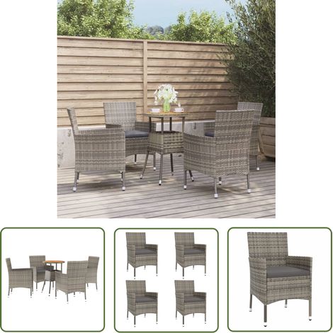 The Living Store Ensemble de bistro de jardin 5 pcs coussins gris poly rotin - Salon De Jardin - Mobilier De Jardin - Set De Salon De Jardin - Table Bistro - Chaise Bistro