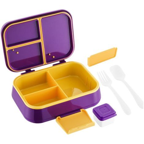 Boîte à lunch étanche.3Chaque compartiment comprend un récipient à sauce - 3 compartiments (violet et jaune). (1/5)