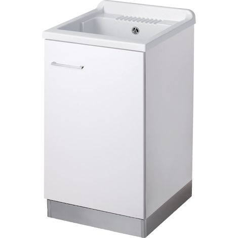 Lavatoio legno 1 anta interno 50x50 (H.85) vasca PP asse legno BIANCO LUCIDO (1/5)