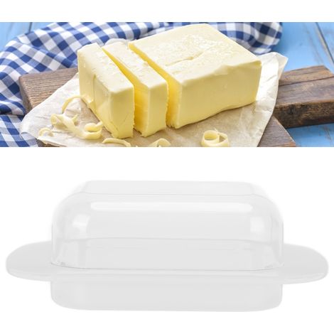 Boîte à beurre carrée à larges bords, idéale pour conserver le beurre, le fromage, les pâtisseries, le pain, les aliments ou les gâteaux. Blanche, avec un couteau à beurre. (1/5)