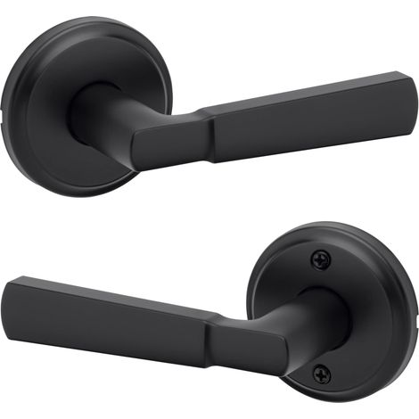 Poignée de porte intérieure de passage – Levier pour portes de placard et de couloir – Poignée réversible non verrouillable – Noir mat – Avec protection (1/5)
