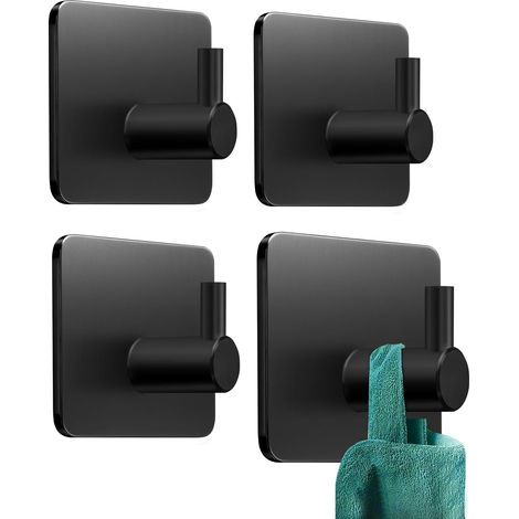 Ganchos adhesivos de pared negros, 4 piezas, no requieren perforación, perchero de pared, ganchos adhesivos para baño, ganchos de pared impermeables, autoadhesivos para baños, cocinas y oficinas. (1/5)