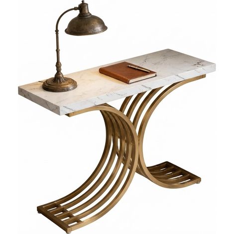 ELVMI Tavolo Consolle con Piano Rettangolare in Marmo e Struttura in Metallo Dorato per Ingresso e Soggiorno 100 x 30 x 80 cm (1/5)
